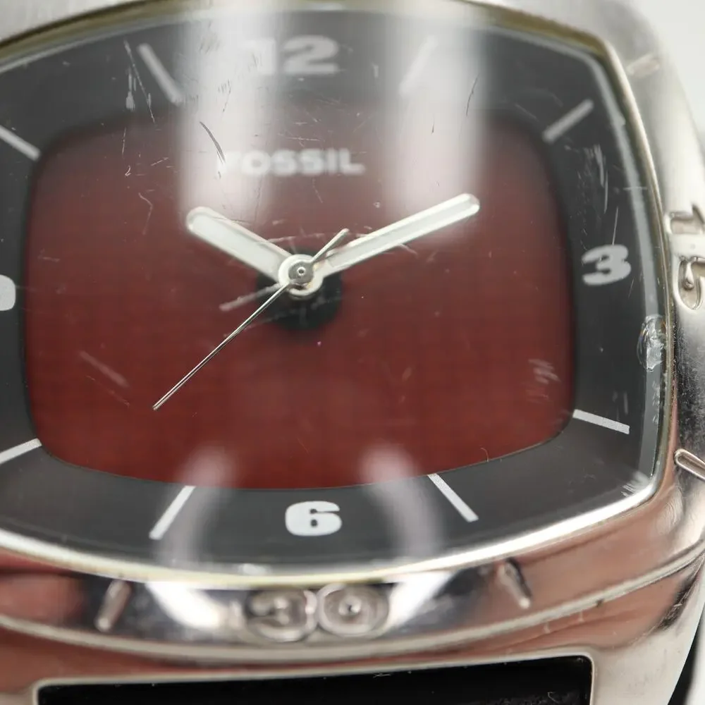 Fossil Kaleido Mens Red Orange Color Change 41mm Watch Black Leather New Battery